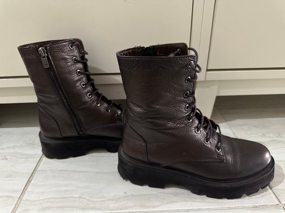 Kahverengi Deri Platform Topuklu Kadın Bot - Görsel 3