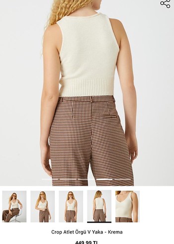 Krema Renk V Yaka Örgü Crop Atlet - Görsel 2