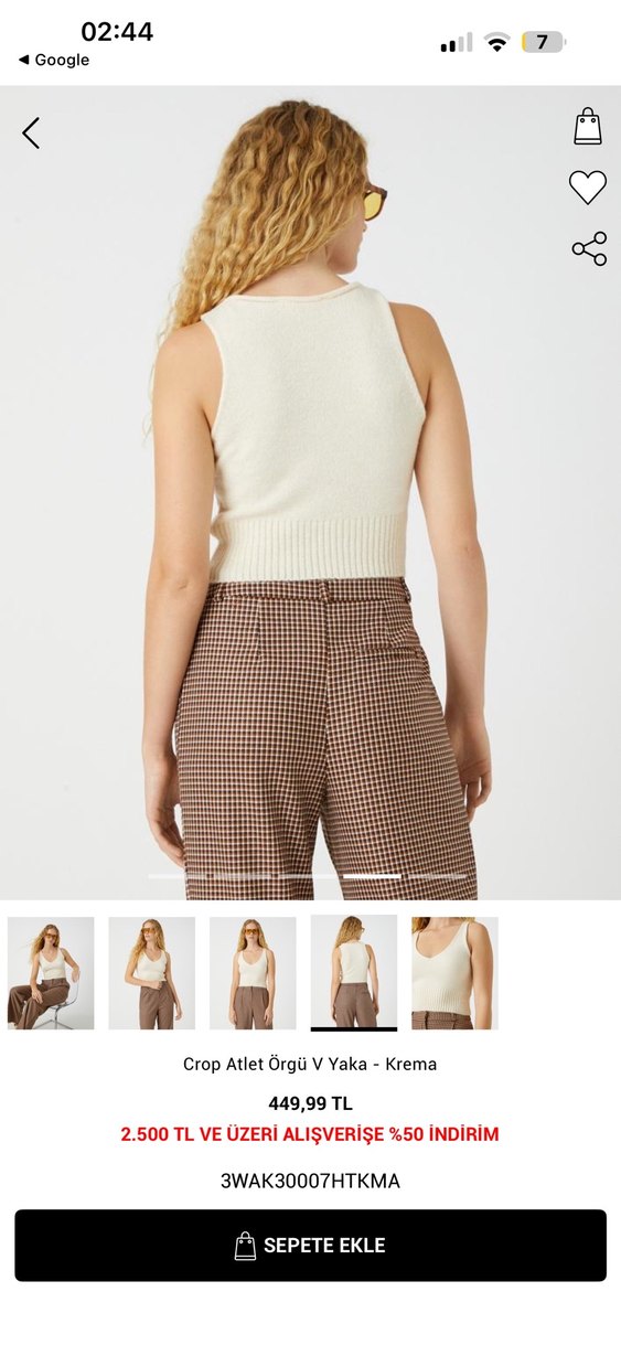 Krema Renk V Yaka Örgü Crop Atlet - Görsel 2