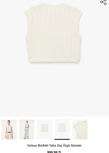 Kolsuz Bisiklet Yaka Saç Örgü Beyaz Süveter - Görsel 3