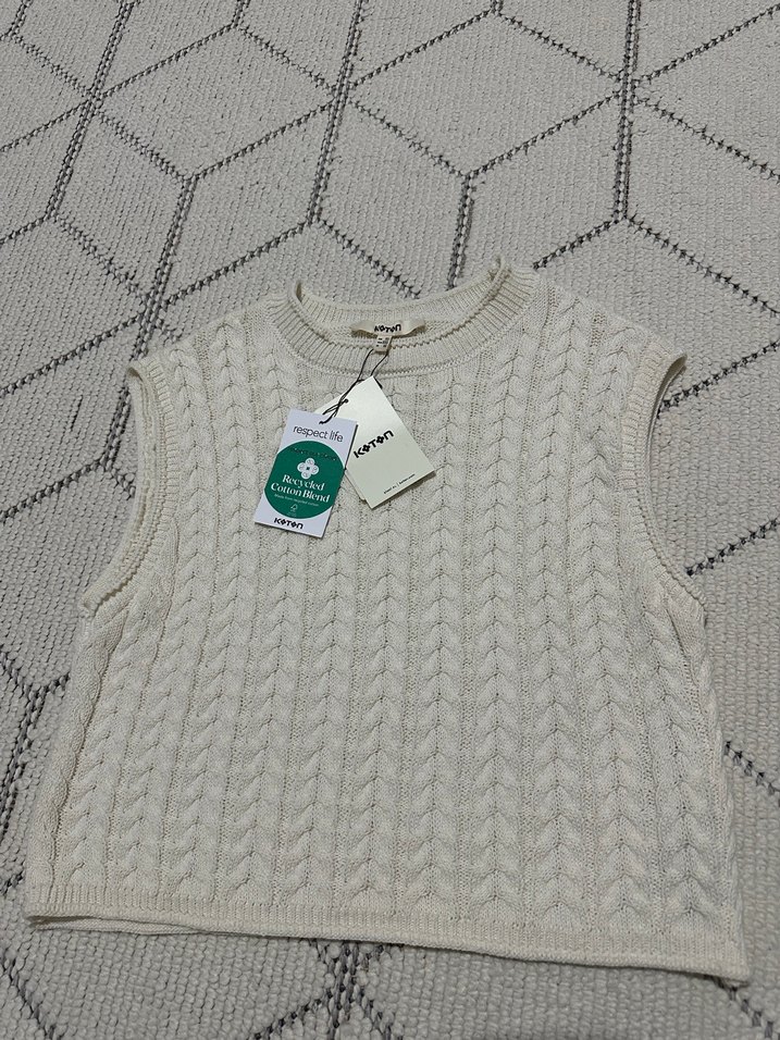 Kolsuz Bisiklet Yaka Saç Örgü Beyaz Süveter - Görsel 5