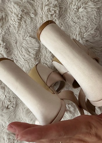 Lutvelizade Bej İpek görünümlü saten Platform Topuklu Ayakkabı - Görsel 6