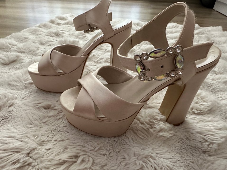 Lutvelizade Bej İpek görünümlü saten Platform Topuklu Ayakkabı - Görsel 2