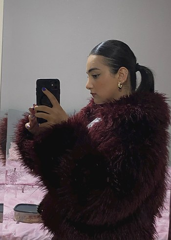 Stradivarius bordo kürk - Görsel 4