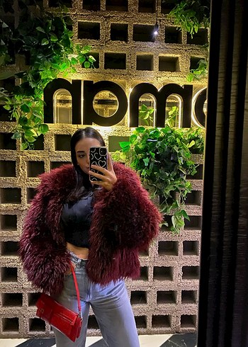 Stradivarius bordo kürk - Görsel 6