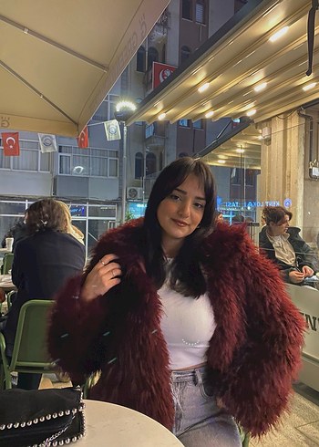 Stradivarius bordo kürk - Görsel 5