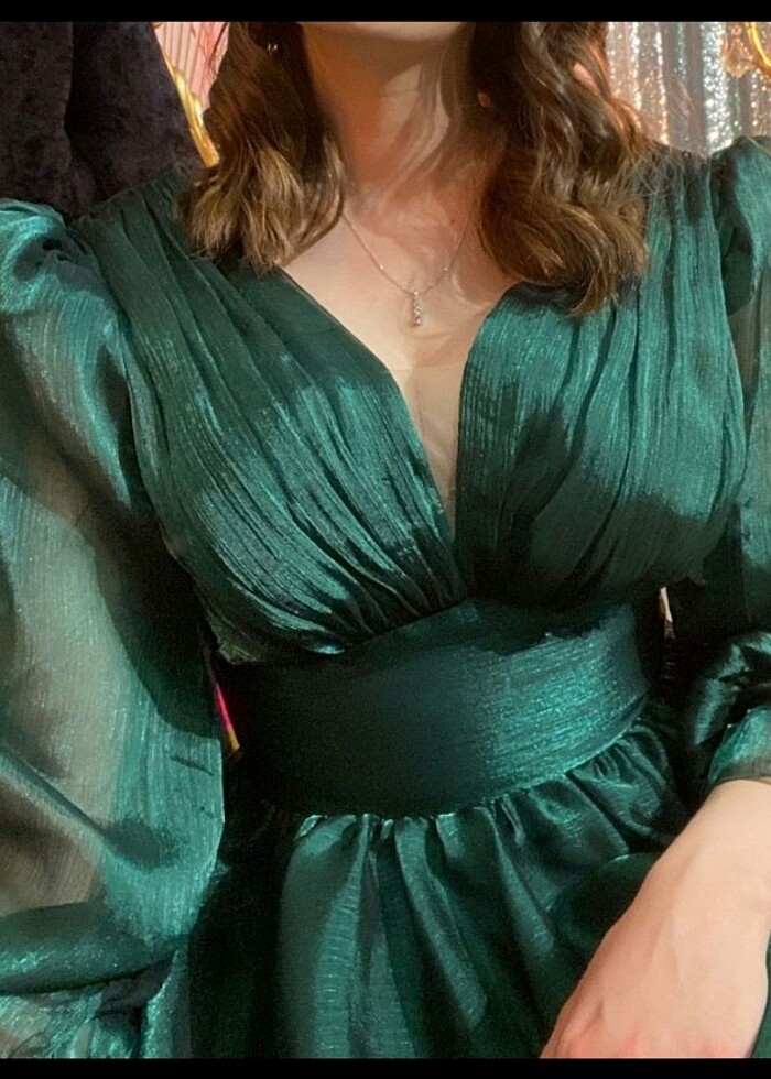 Kristal Zümrüt Yeşili Abiye - Görsel 3