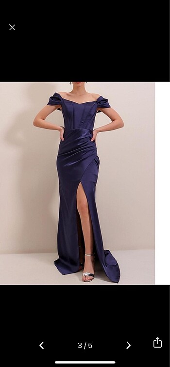 Lacivert Saten Abiye - Görsel 4