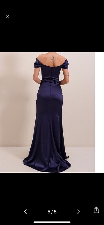 Lacivert Saten Abiye - Görsel 6