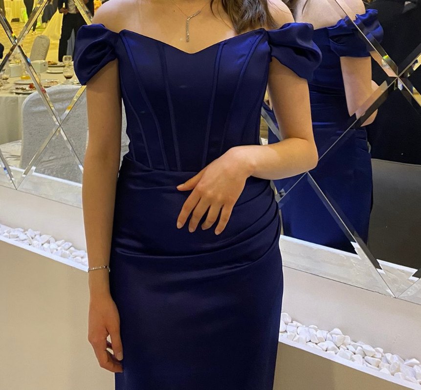 Lacivert Saten Abiye - Görsel 2