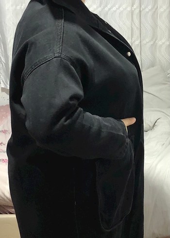 Düğmeli Siyah Kapüşonlu Kot Ceket - Görsel 3