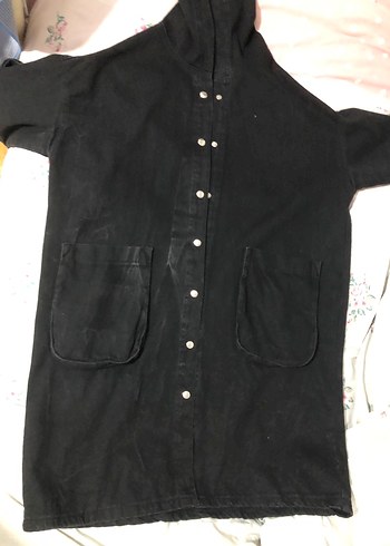 Düğmeli Siyah Kapüşonlu Kot Ceket - Görsel 5