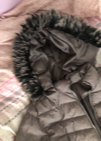 Gri Uzun Suni Kürklü Kadın Mont - Görsel 2