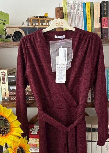 Bordo Uzun Kollu Kadın elbise - Görsel 3