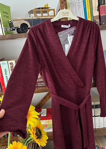 Bordo Uzun Kollu Kadın elbise - Görsel 2