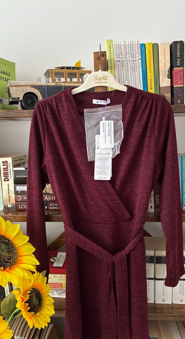 Bordo Uzun Kollu Kadın elbise - Görsel 3