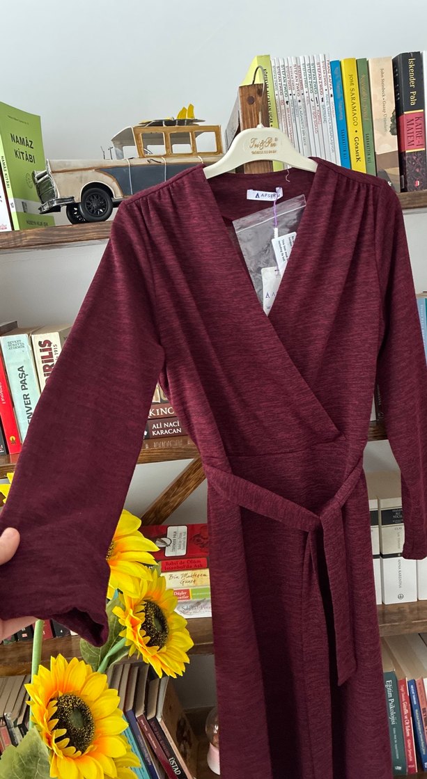 Bordo Uzun Kollu Kadın elbise - Görsel 2