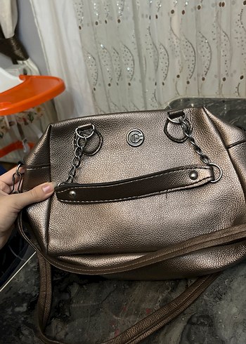 Zincir Detaylı Kahverengi Deri Kadın Çanta - Görsel 2