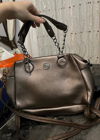 Zincir Detaylı Kahverengi Deri Kadın Çanta - Görsel 3