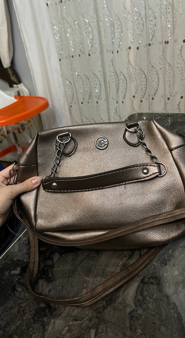 Zincir Detaylı Kahverengi Deri Kadın Çanta - Görsel 2