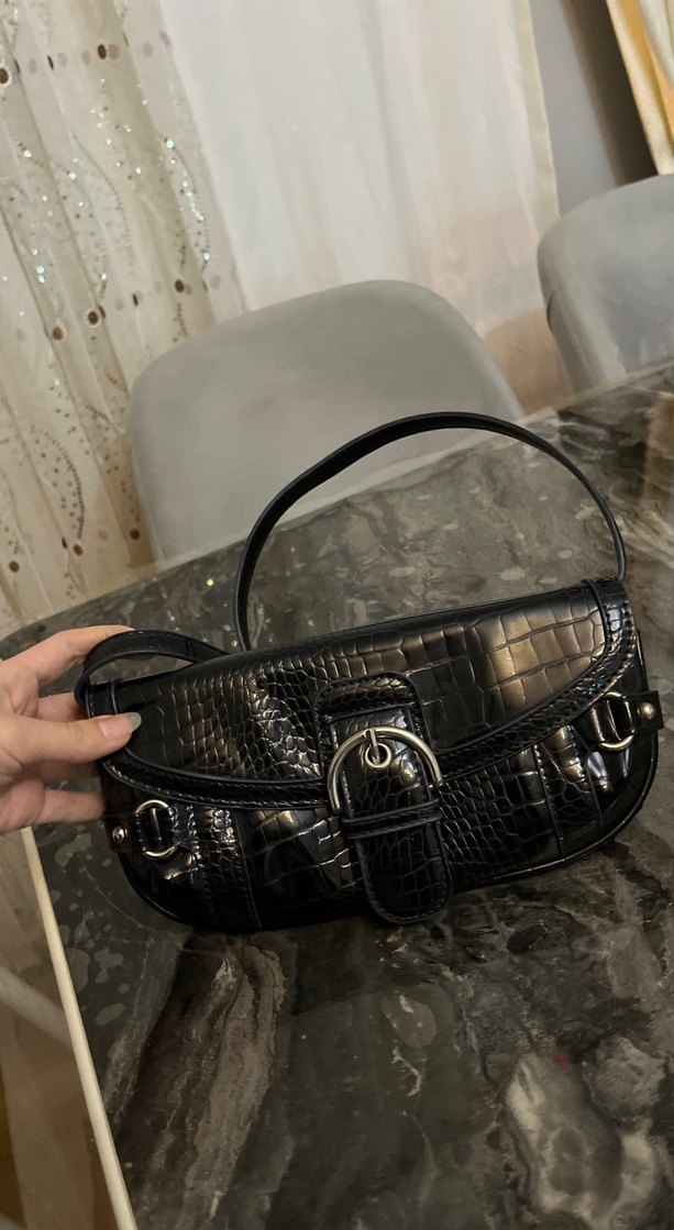 Klasik Siyah Desenli Stradivarius Deri Çanta - Görsel 2