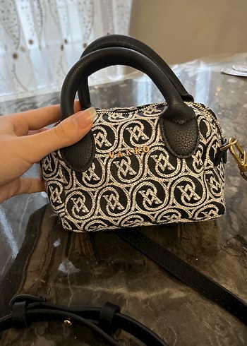 Klasik Şık Siyah Vakko Desenli Kadın Çanta - Görsel 3