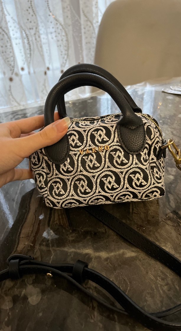 Klasik Şık  Siyah Vakko Desenli Kadın Çanta - Görsel 3