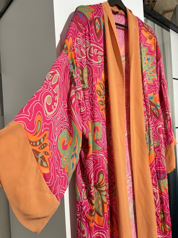 Uzun Desenli Bohem Kadın Kimono - Görsel 3