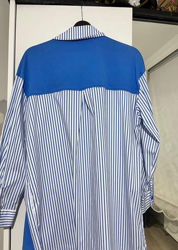 Mavi Çizgili Drapeli Kadın Gömlek - Görsel 4