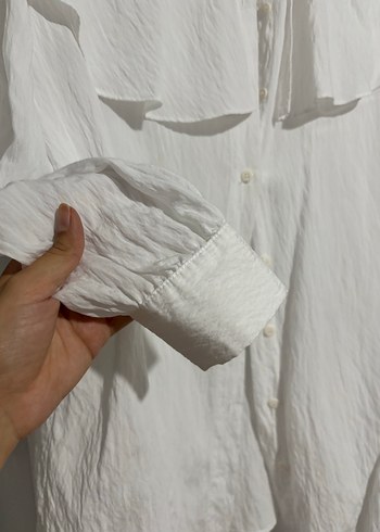 36 Beden beyaz Renk Kadın Beyaz Keten Fırfırlı Gömlek