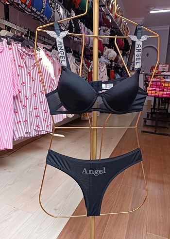 l Beden pembe Renk Dolgulu Taşlı Angel Sütyen Takımı