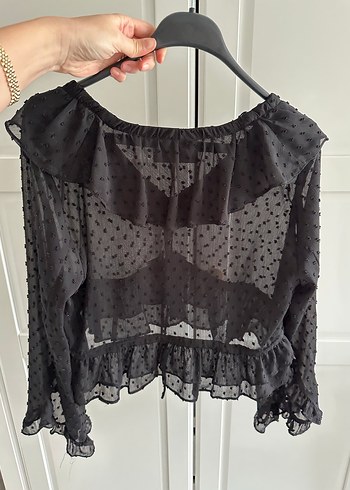 Zara plumeti Uzun Kollu Fırfırlı Siyah Bluz - Görsel 2