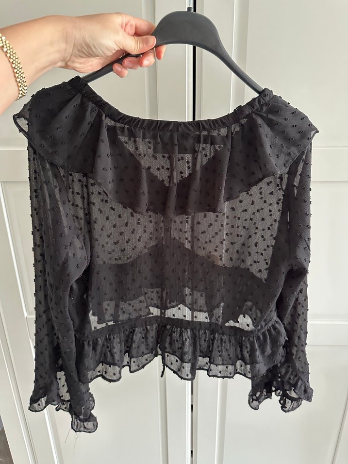 Zara plumeti Uzun Kollu Fırfırlı Siyah Bluz - Görsel 2