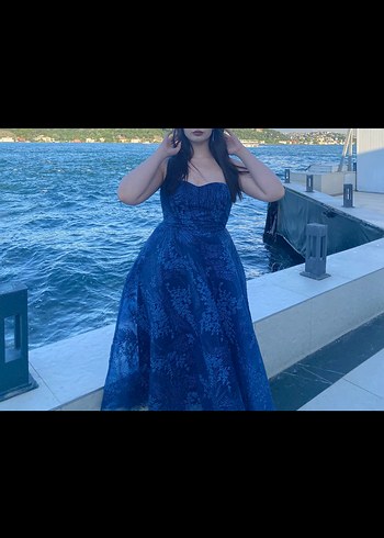 Lacivert Straplez Uzun Kadın Abiye Elbise - Görsel 2