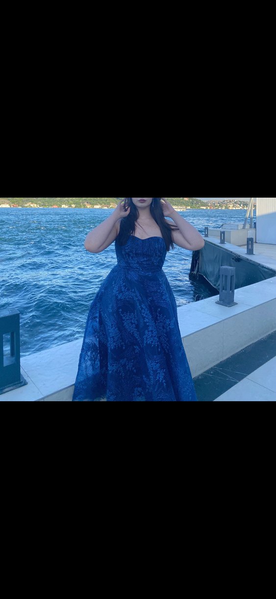 Lacivert Straplez Uzun Kadın Abiye Elbise - Görsel 2