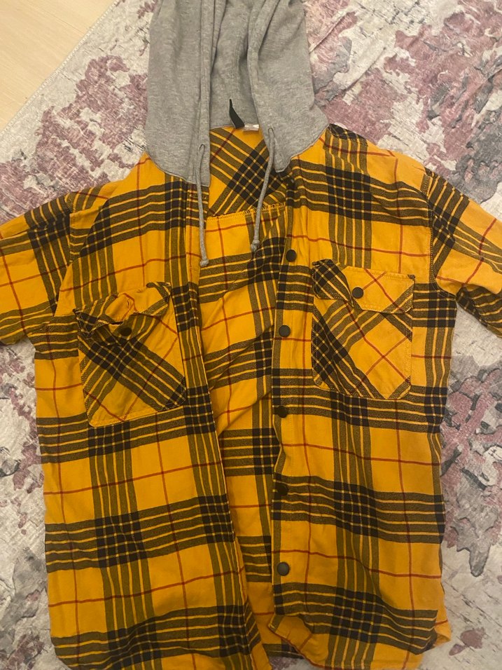 Kapüşonlu Sarı Ekose Kadın Gömlek - Görsel 4