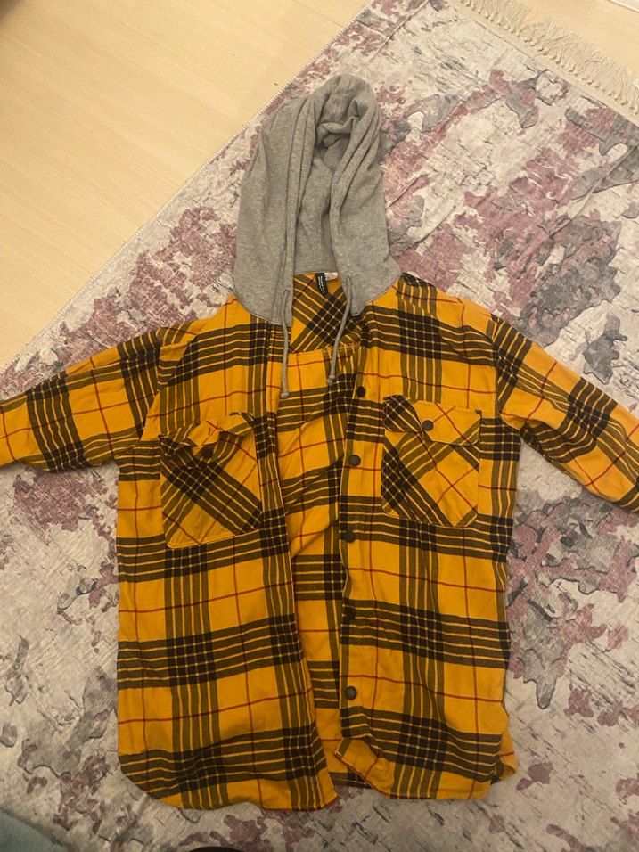 Kapüşonlu Sarı Ekose Kadın Gömlek - Görsel 2