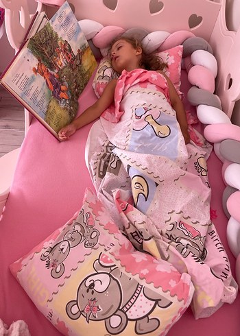 Pembe ve gri Örgülü Çocuk Uyku Koruyucu - Görsel 3