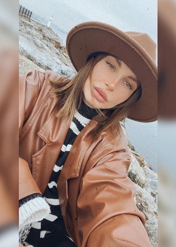 Kahverengi Bohem Kadın Yün Şapka - Görsel 5