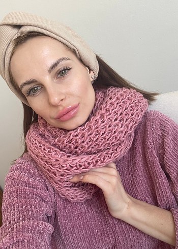 Pembe Örgü Kadın Şal - Görsel 3