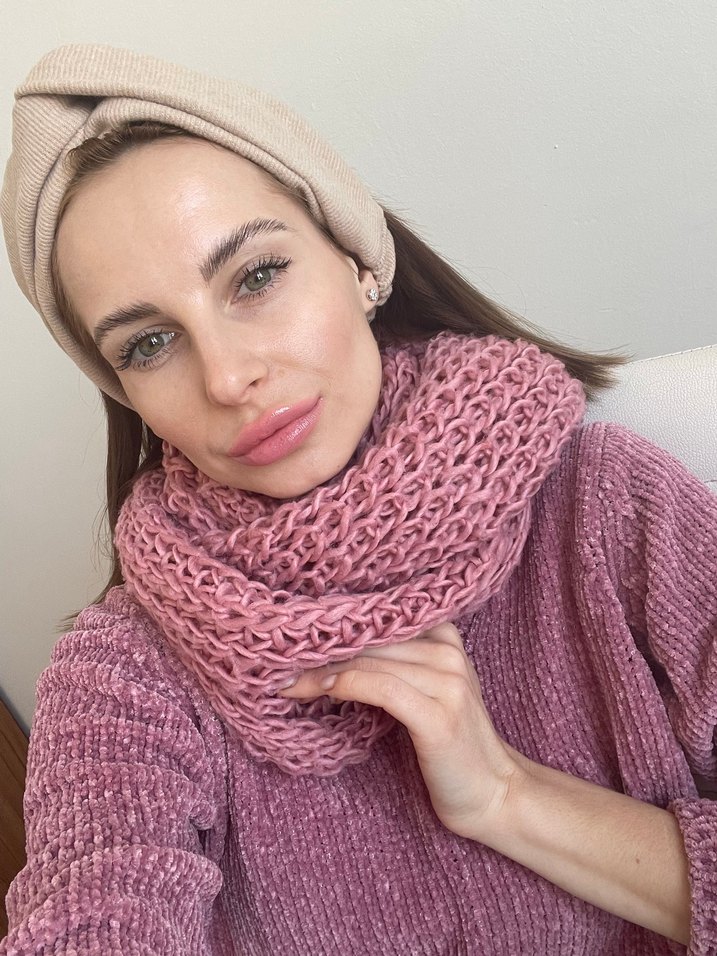 Pembe Örgü Kadın Şal - Görsel 3