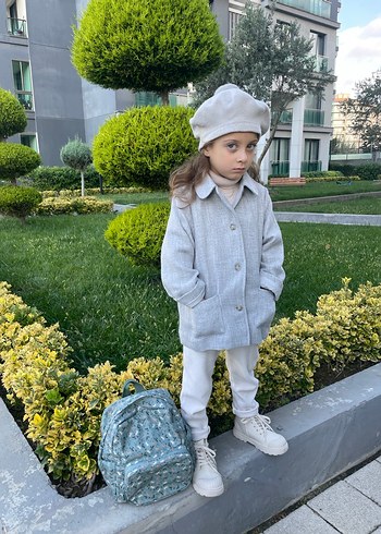 Gri Yün çocuk  Bere - Kürk Detaylı - Görsel 3