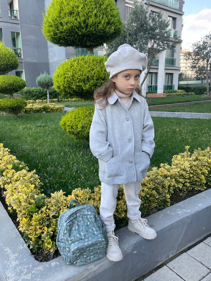 Gri Yün çocuk  Bere - Kürk Detaylı - Görsel 3