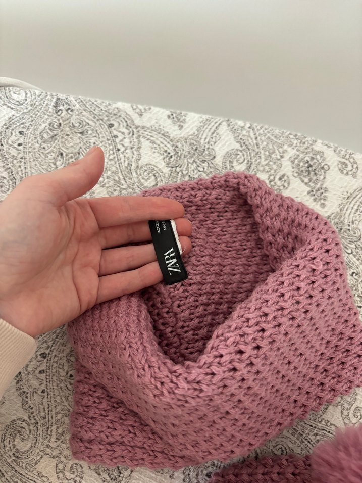 Pembe Örgü Çocuk Bere ve Boyunluk Seti - Görsel 3