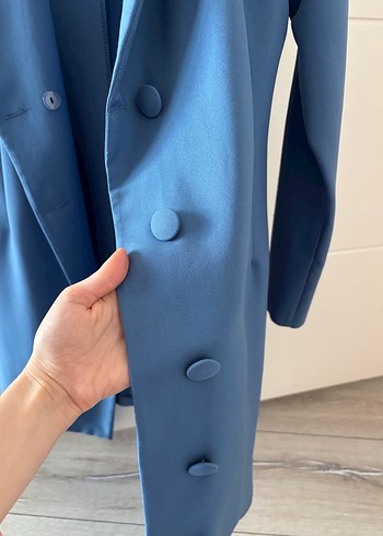 Düğmeli Mavi Kadın Blazer Ceket - Görsel 2