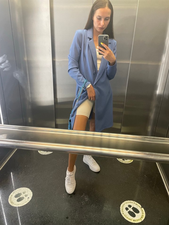 Düğmeli Mavi Kadın Blazer Ceket - Görsel 3