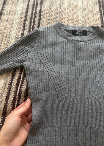 Gri Uzun Kollu Triko Elbise - Görsel 2