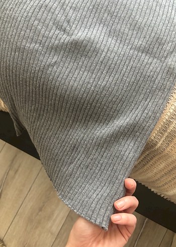 Gri Uzun Kollu Triko Elbise - Görsel 5