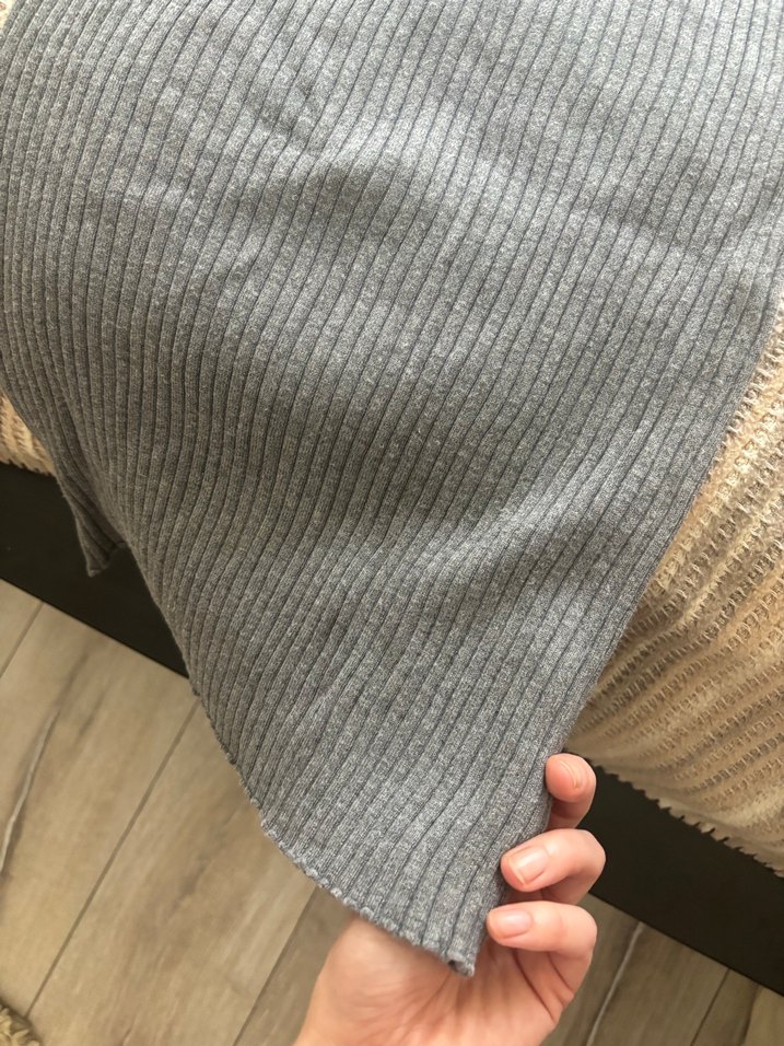 Gri Uzun Kollu Triko Elbise - Görsel 5