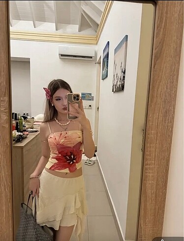 Y2k hibiscus desenli üst
